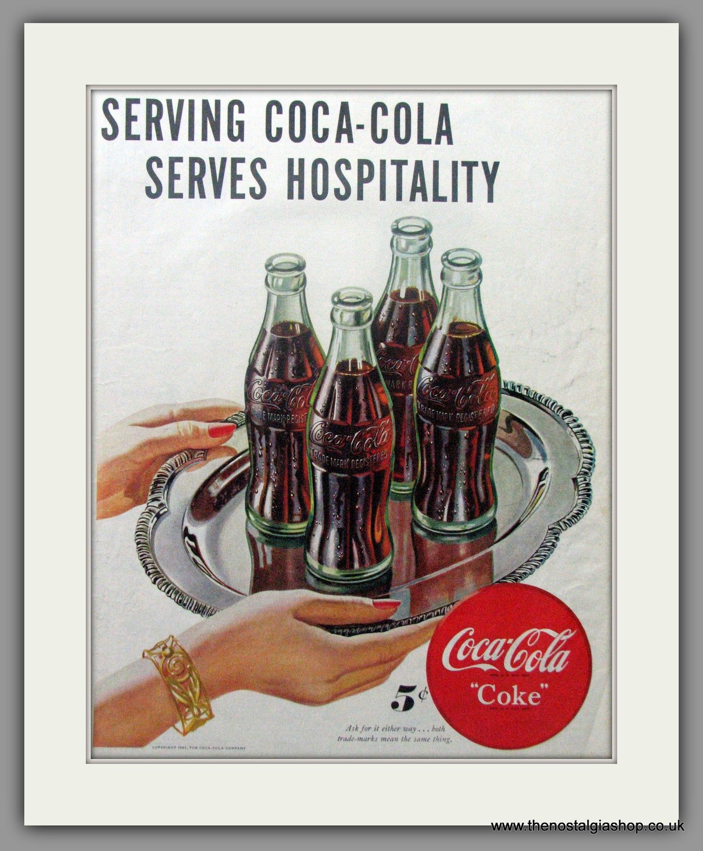 Coke. Coca-Cola. Serving Hospitality. Original Advert 1947 (ref AD11213)