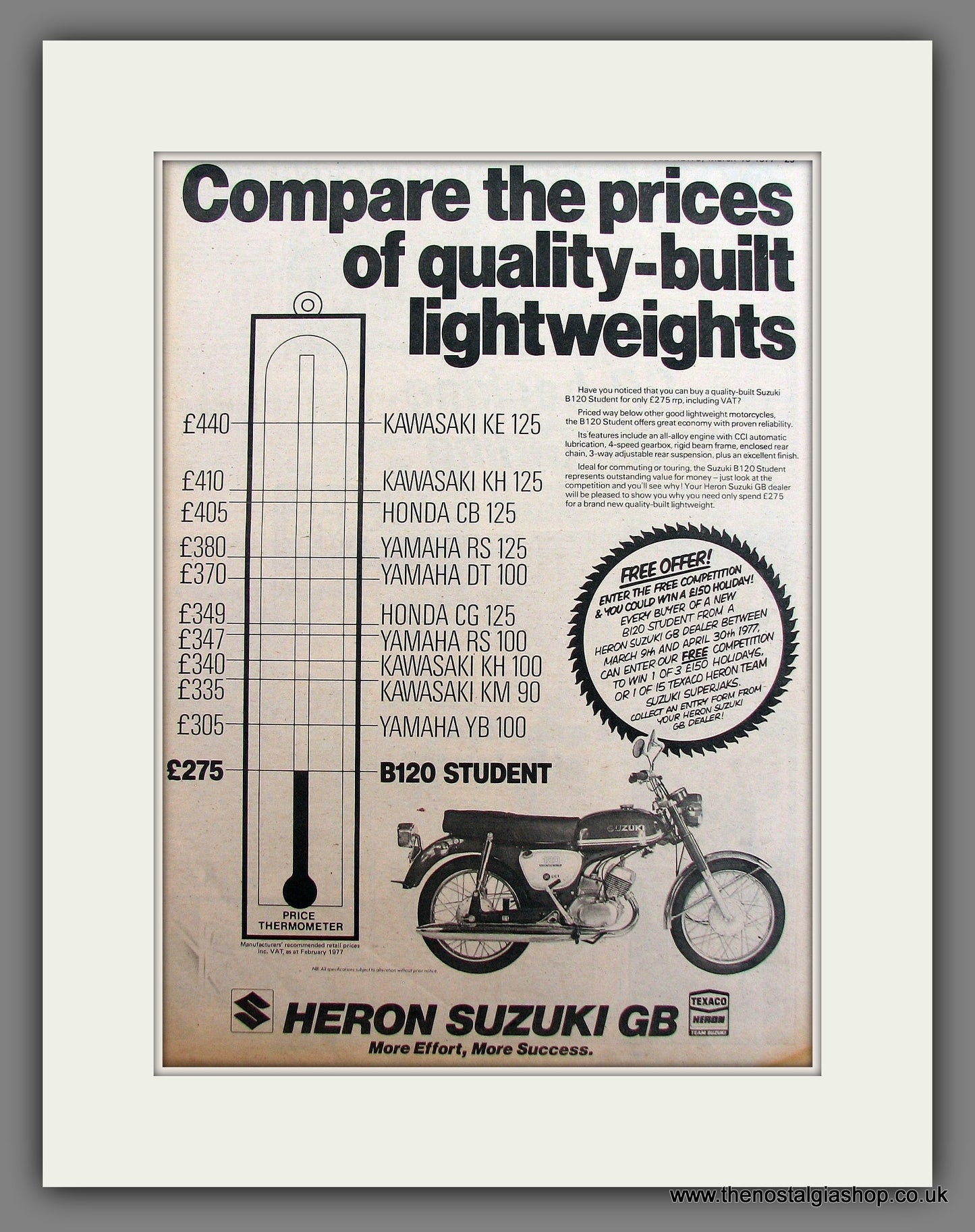 Suzuki B120 Student Motorcycle. Original Advert 1977 (ref AD12935)