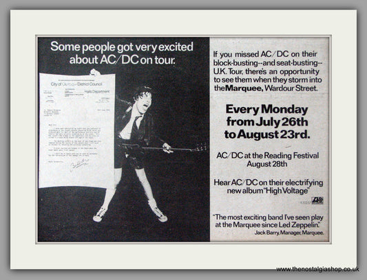AC DC at The Marquee, Wardour Street. Vintage Advert 1976 (ref AD50346)
