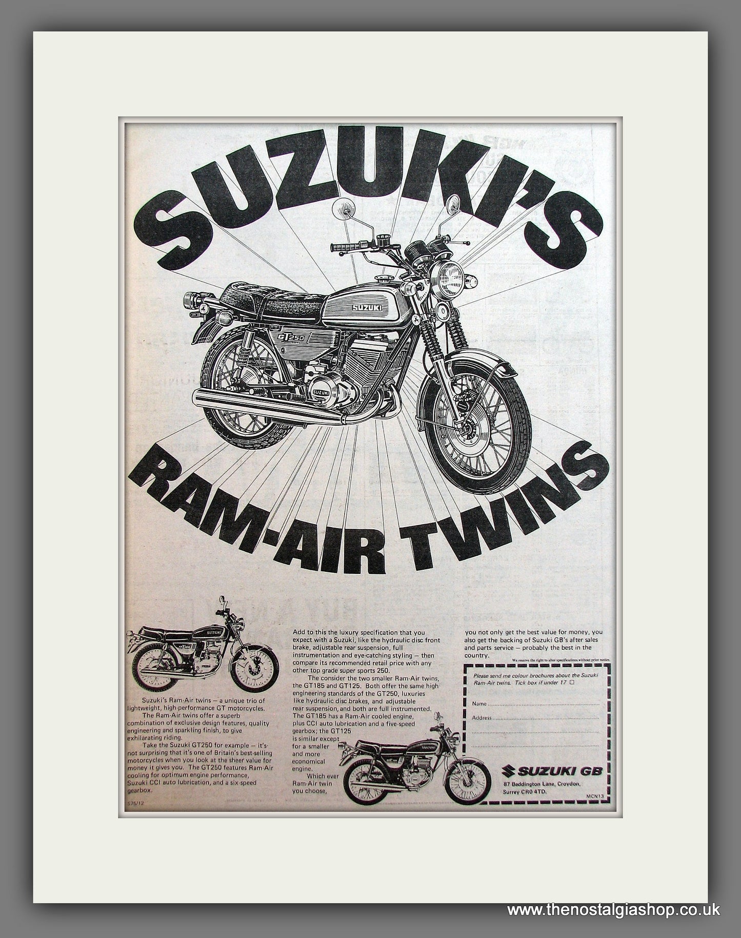 Suzuki Ram-Air Twins. Original Advert 1975 (ref AD12950)