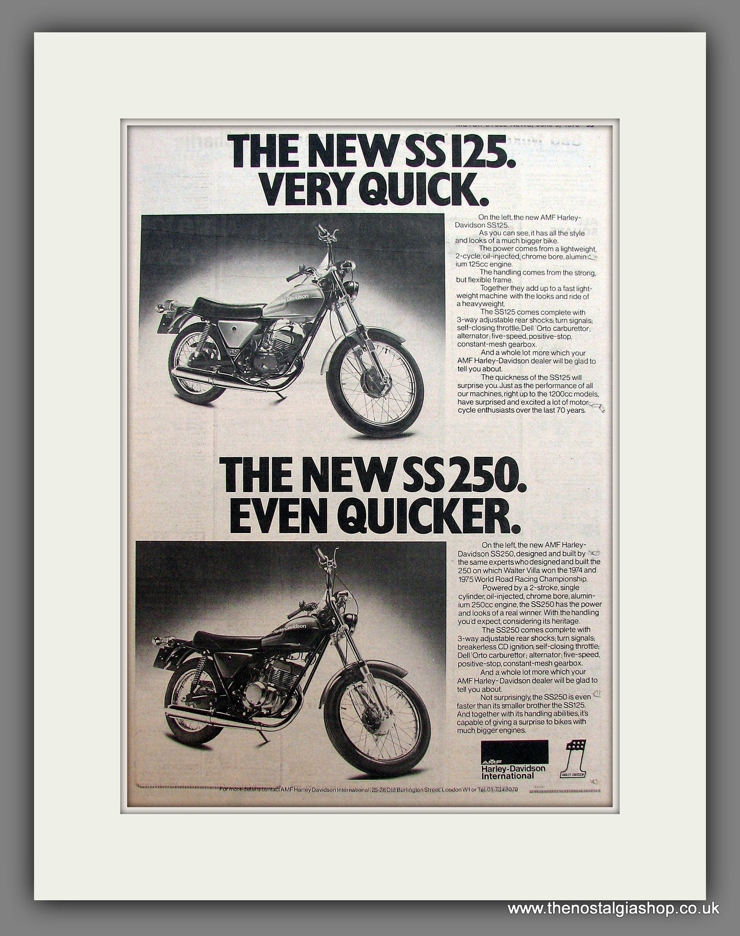 Harley-Davidson SS125 and SS250. Original Advert 1976 (ref AD12955)