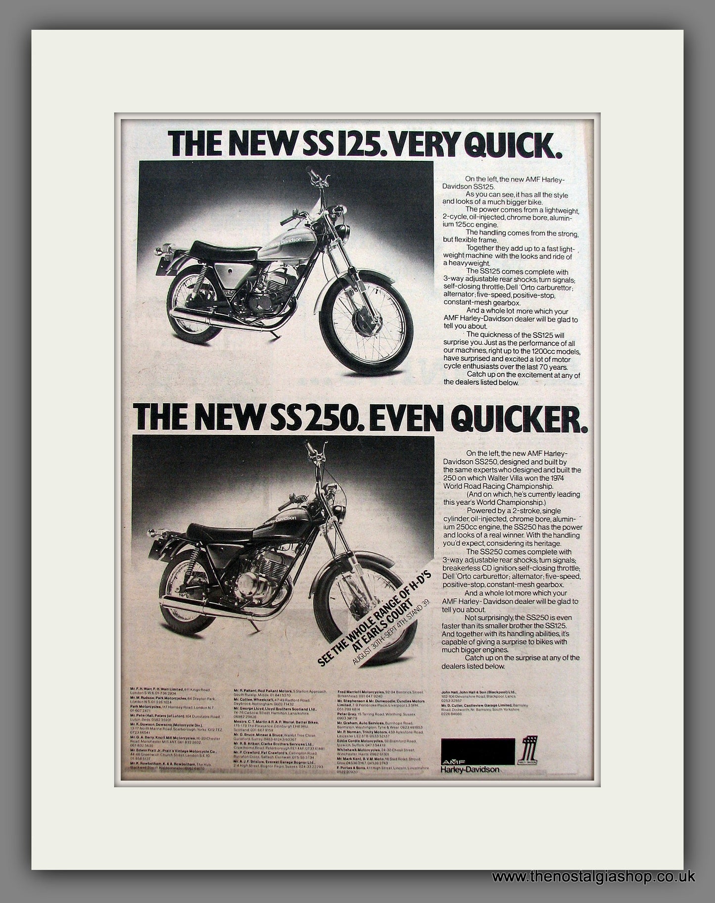 Harley-Davidson SS125 and SS250. Original Advert 1975 (ref AD12956)