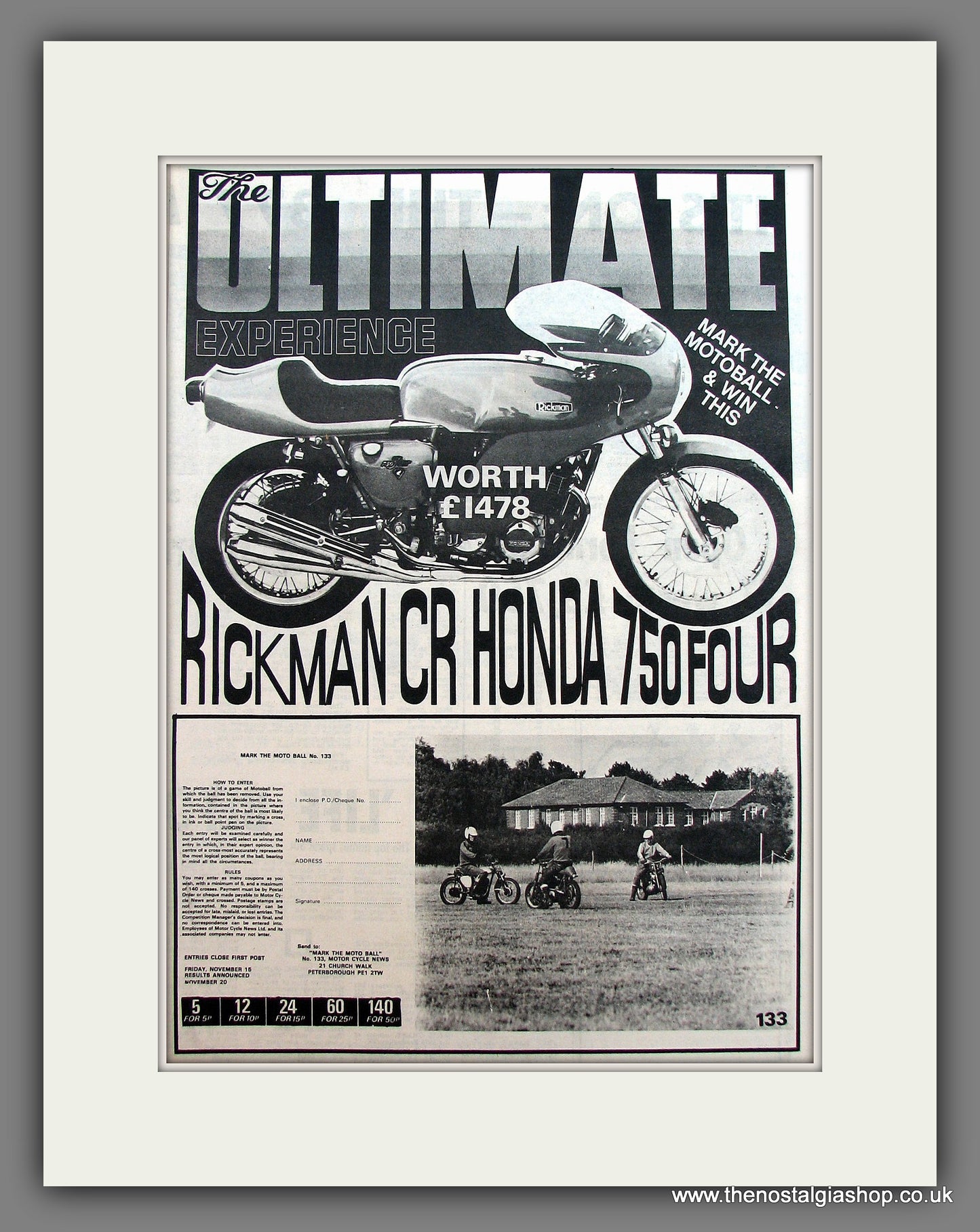Honda Rickman CR 750 Four. Win One! Original Advert 1974 (ref AD12960)