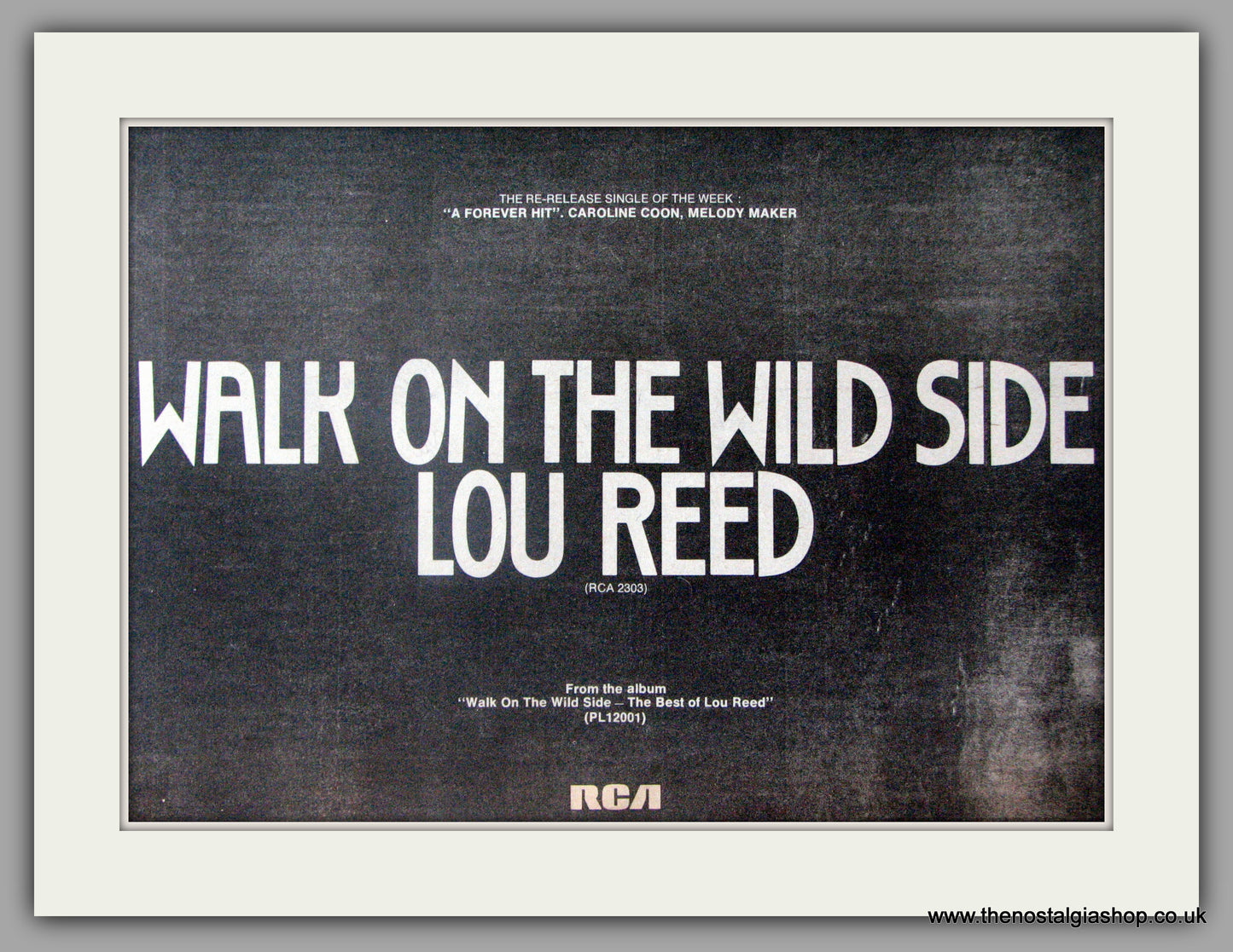 Lou Reed. Walk On The Wild Side. Vintage Advert 1977 (ref AD50366)