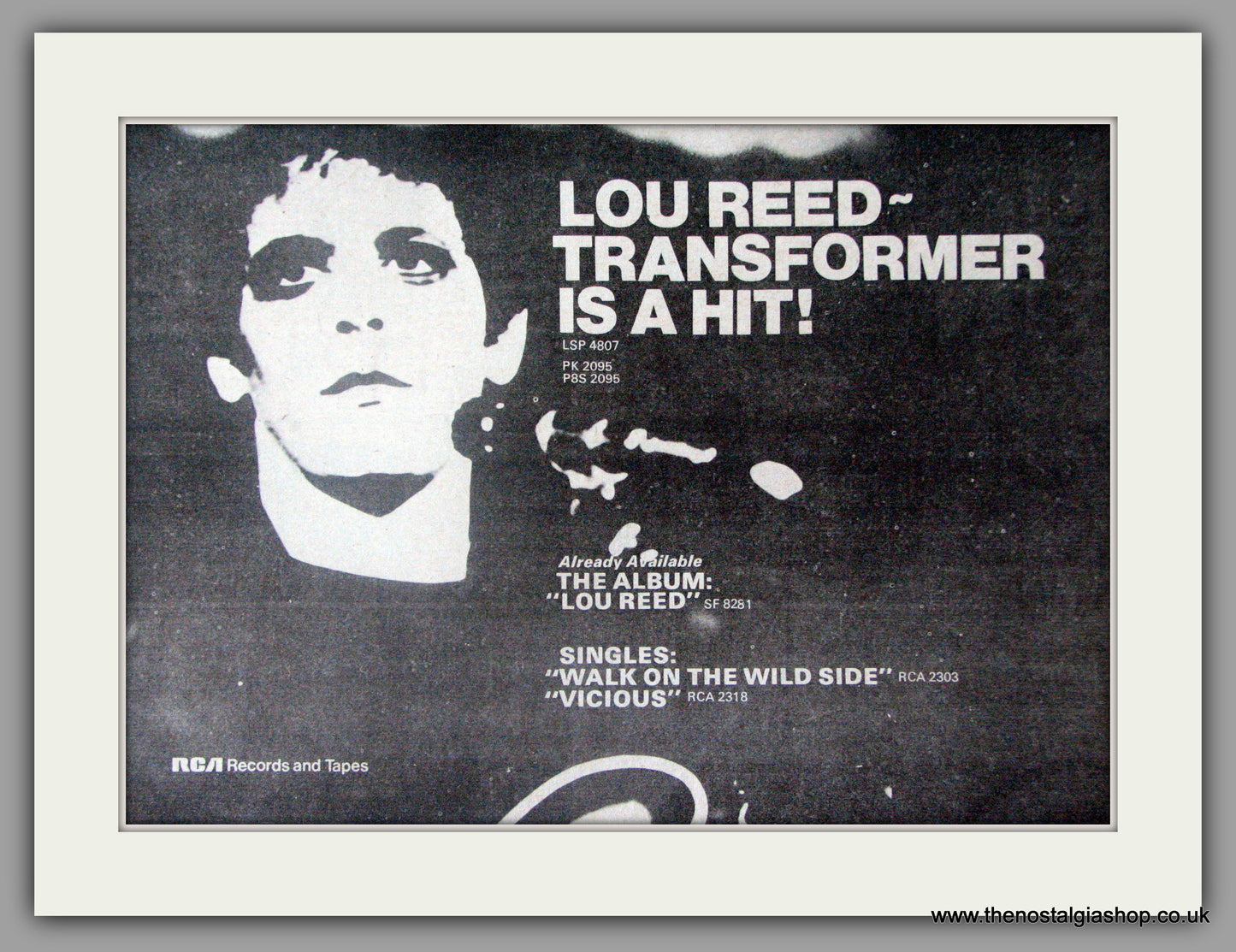 Lou Reed. Transformer. Vintage Advert 1973 (ref AD50394)