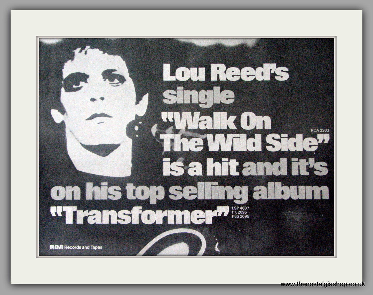 Lou Reed. Walk On The Wild Side. Vintage Advert 1973 (ref AD50395)