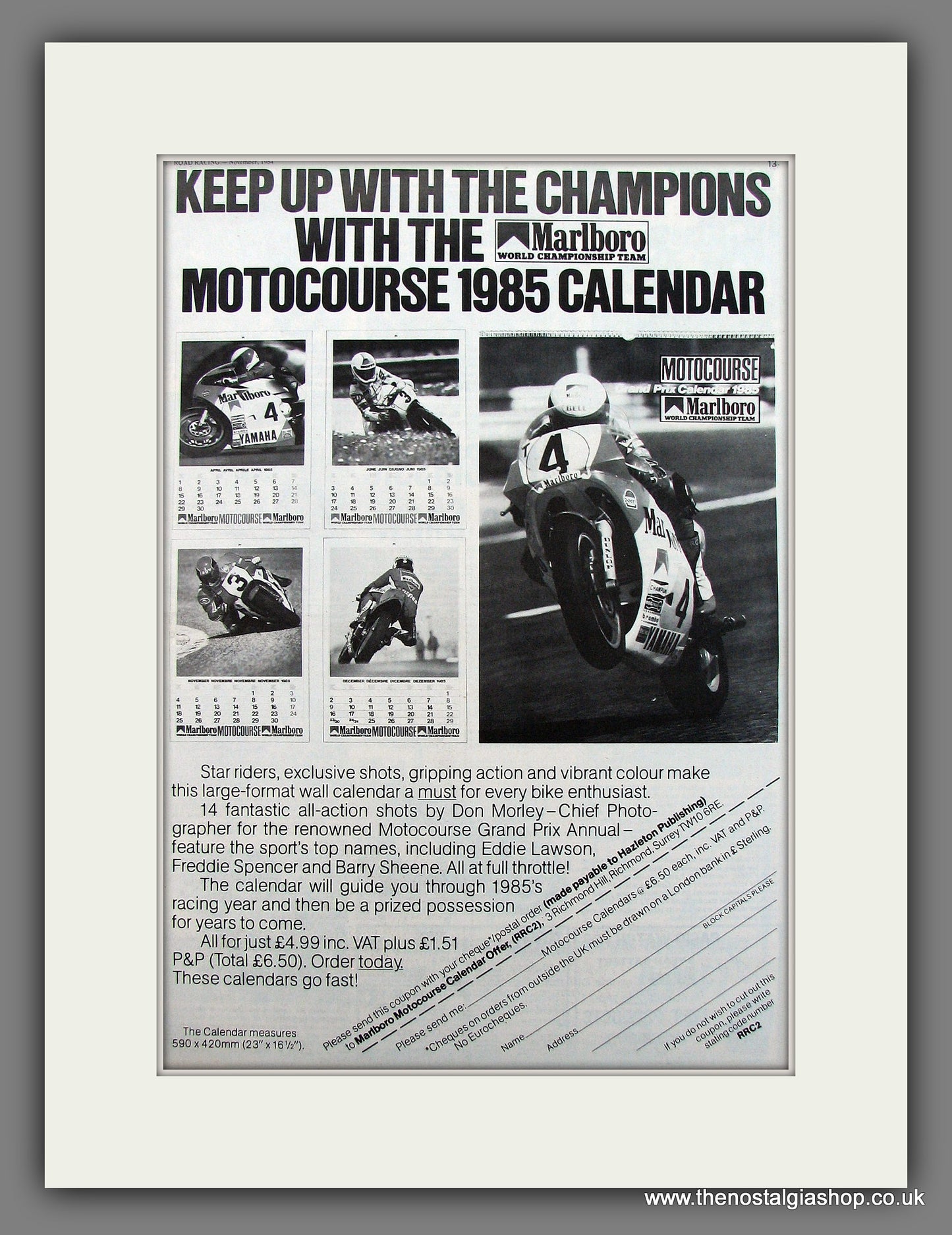 Motorcourse 1985 Calendar. Original Advert 1985 (ref AD12967)