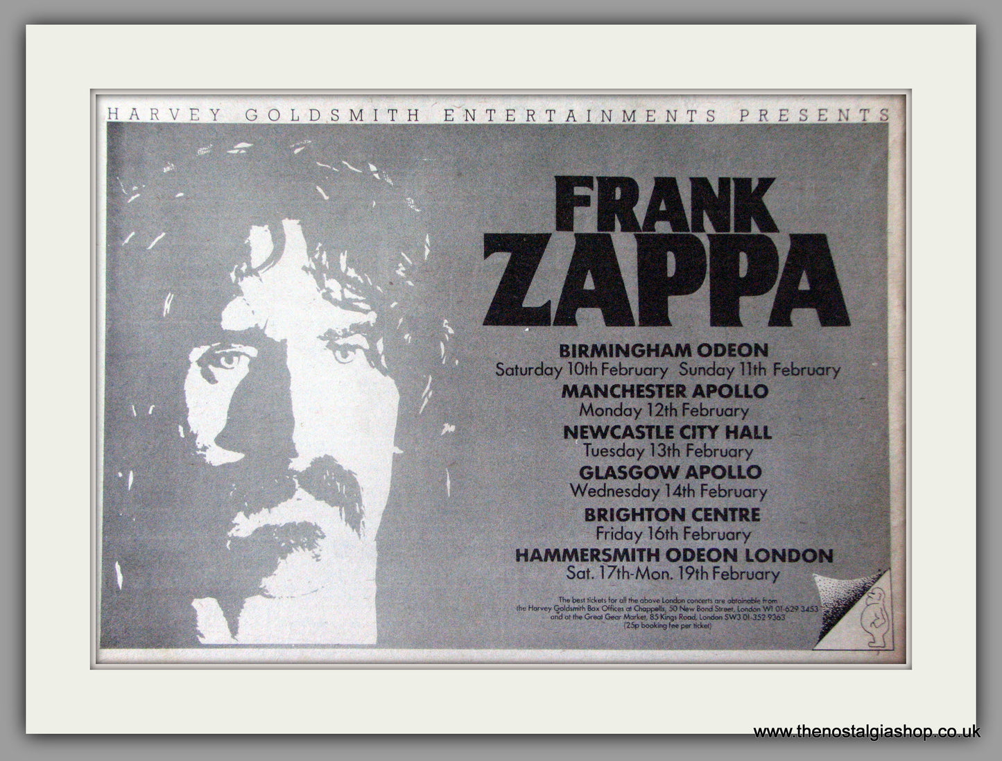 Frank Zappa. UK Tour. Vintage Advert 1979 (ref AD50413)