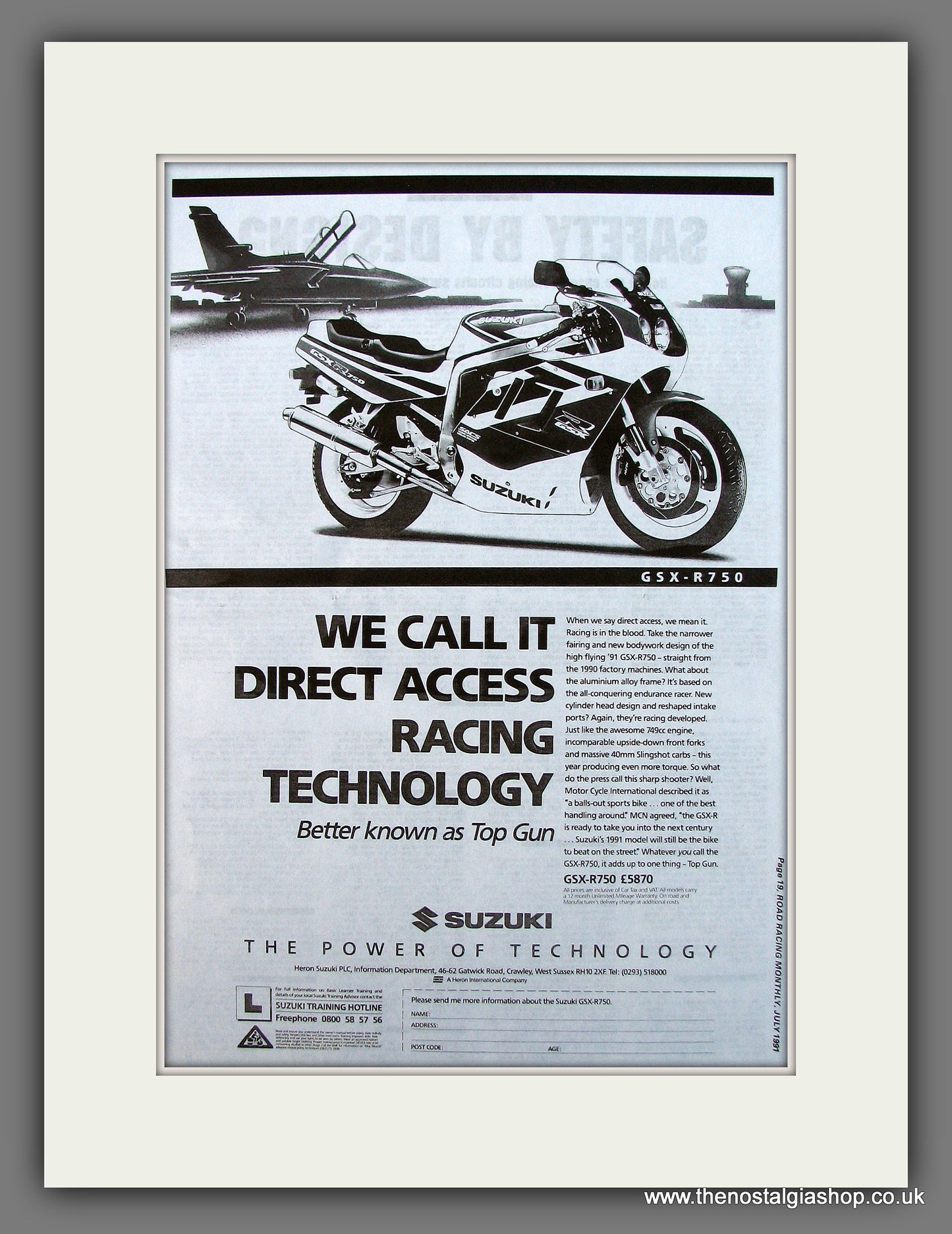 Suzuki GSX-R750 Motorcycle. Original Advert 1991 (ref AD13002)