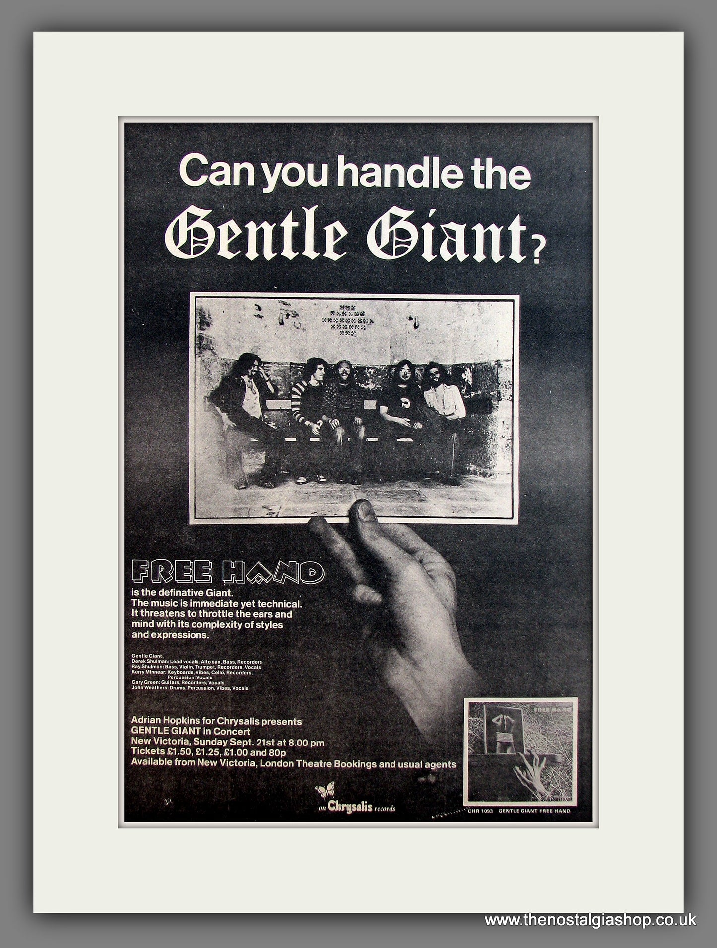 Gentle Giant Free Hand. Original advert 1975 (ref AD13141)