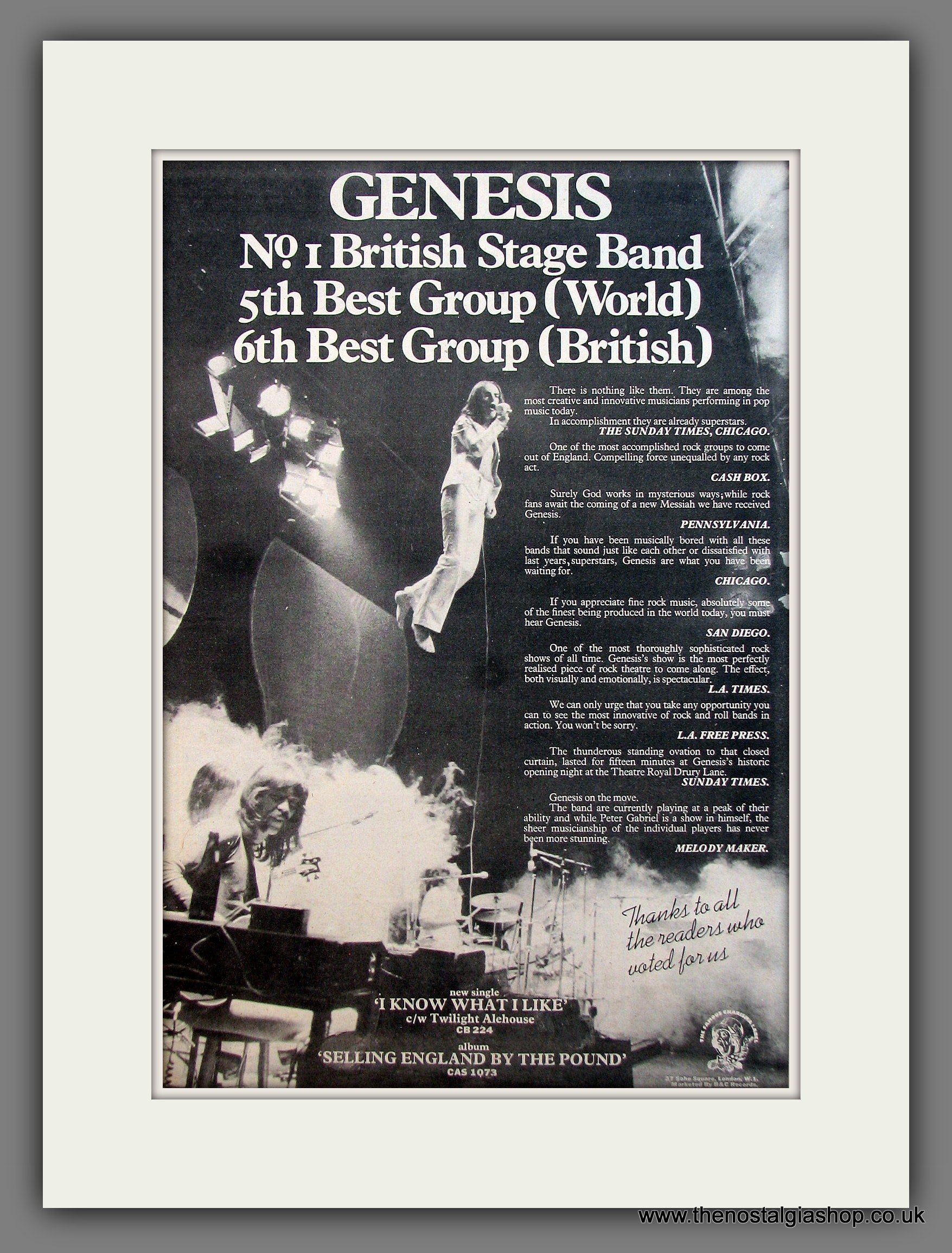 Genesis No: 1 British Stage Band. Original Vintage Advert 1974