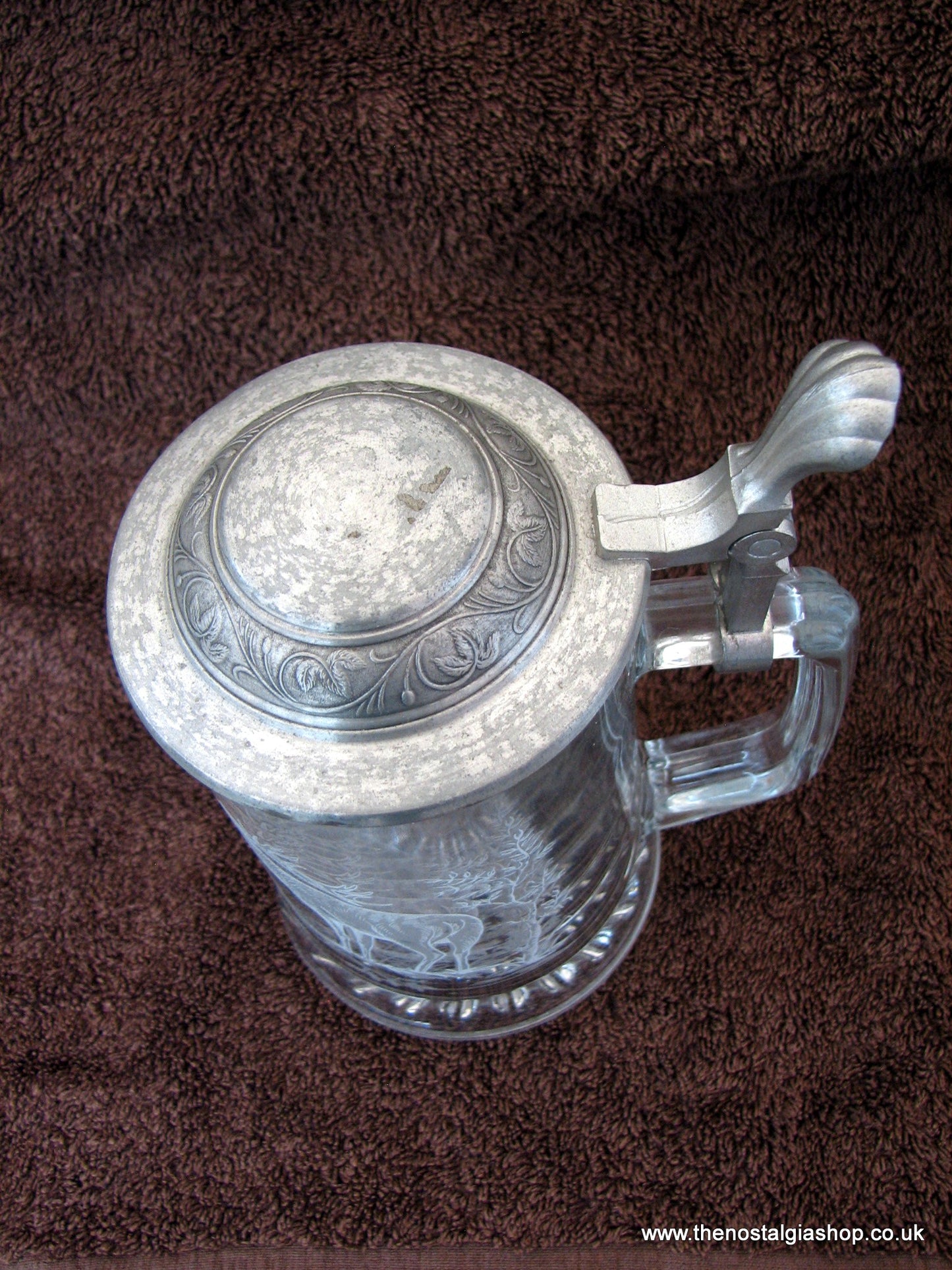 Glass Stein with Pewter Lid. Reindeer. (ref Nos034)