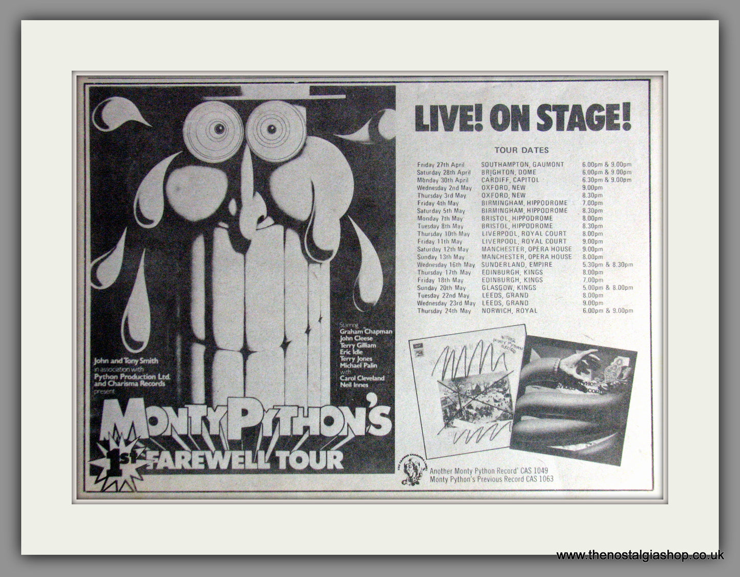 Monty Python's 1st Farewell Tour, Plus Show Dates. Vintage Advert 1973 (ref AD51226)