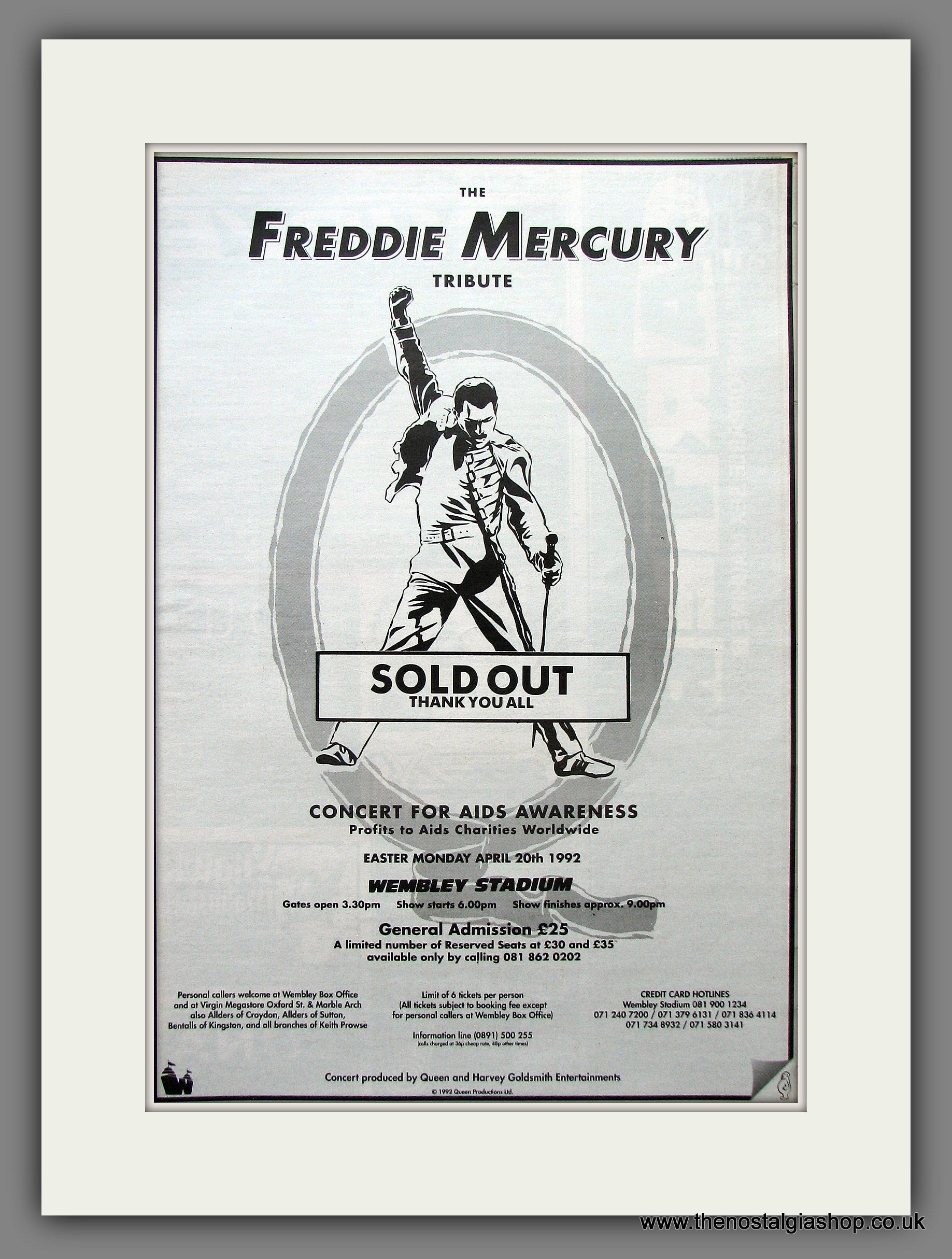 Freddie Mercury Tribute Concert. Wembley. Original Vintage Advert