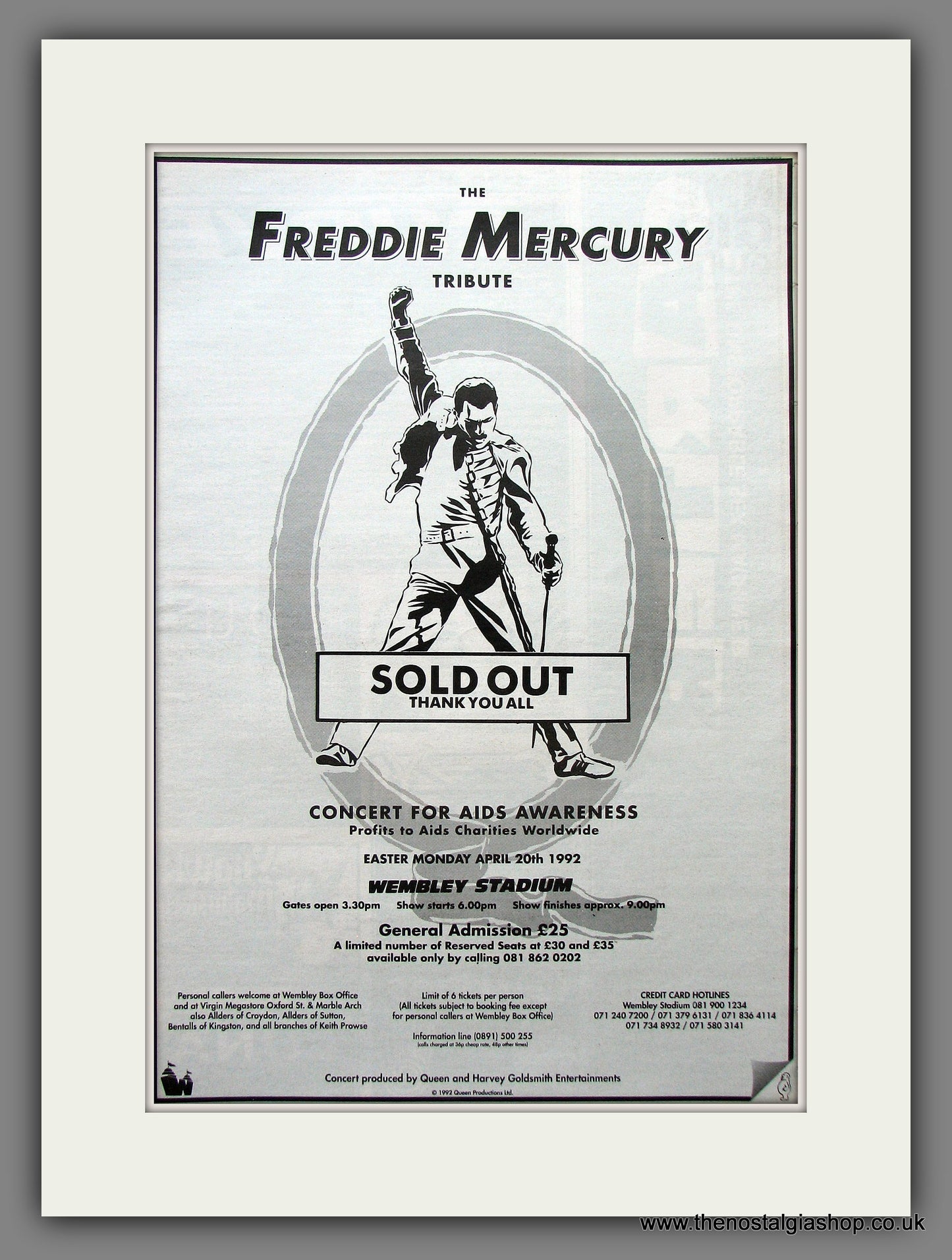 Freddie Mercury Tribute Concert. Wembley. Original Vintage Advert 1992 (ref AD13157)