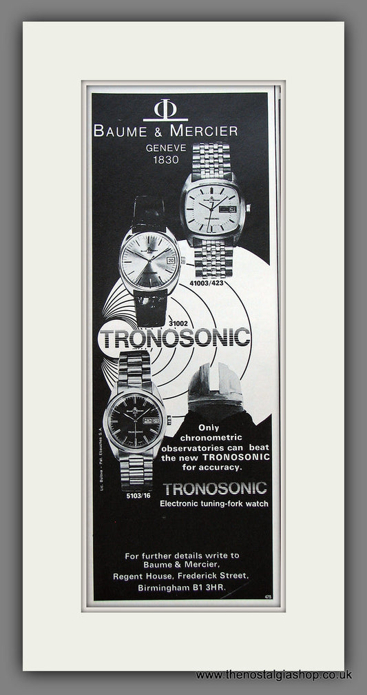 Baume & Mercier Tronosonic Watches. Original Advert 1972. (ref AD300131)