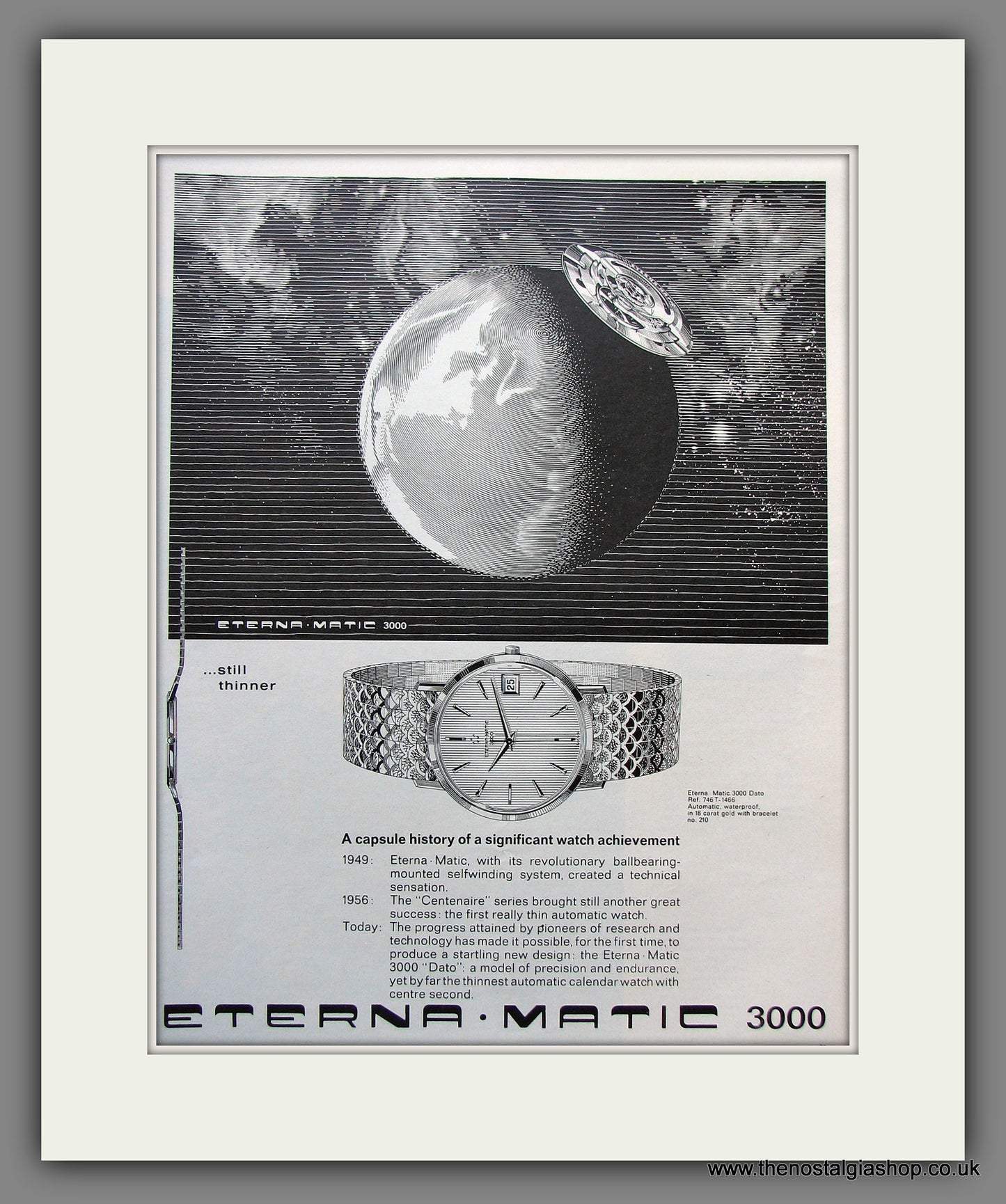Eterna Matic 3000 Watch. Original Advert 1965 (ref AD300116)