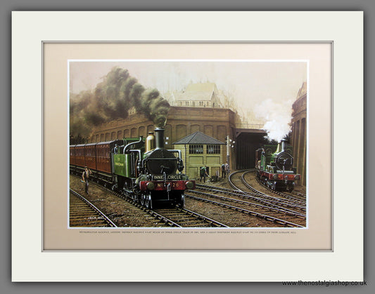 Ludgate Hill Scene with GNR No.119 and Metropolitan Rly Engine. Mounted Railway Print.