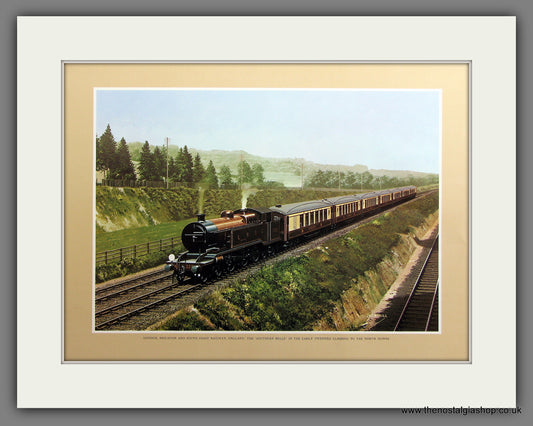 L.B.S.C. Southern Belle. North Downs, Early 1920's. Mounted Railway Print.