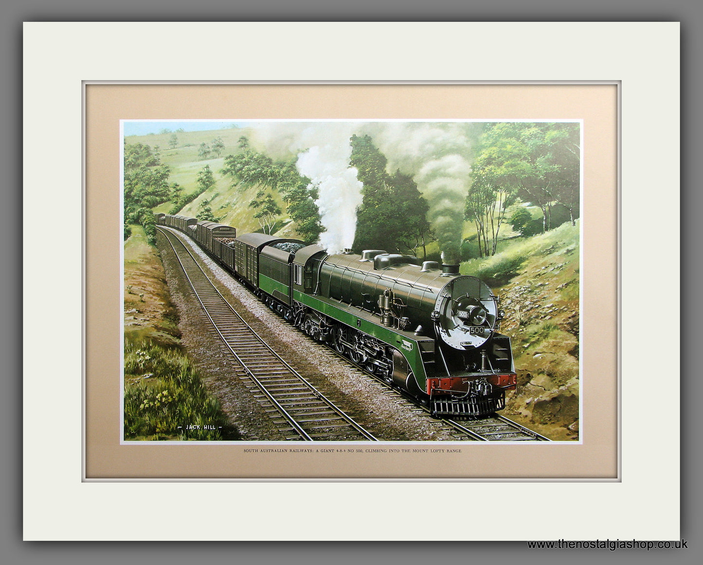 South Australian Rlys. 4-8-4 No.500 Mount Lofty Range. Mounted Railway Print.