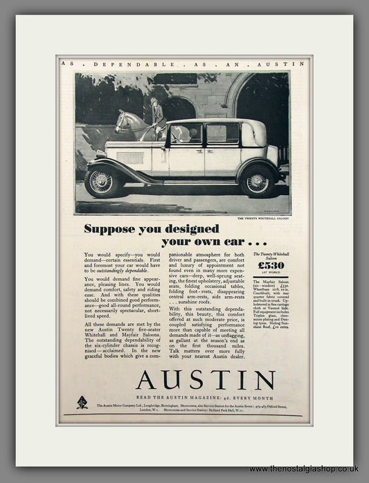 Austin Twenty Whitehall Saloon. Original Advert 1931 (ref AD300008)