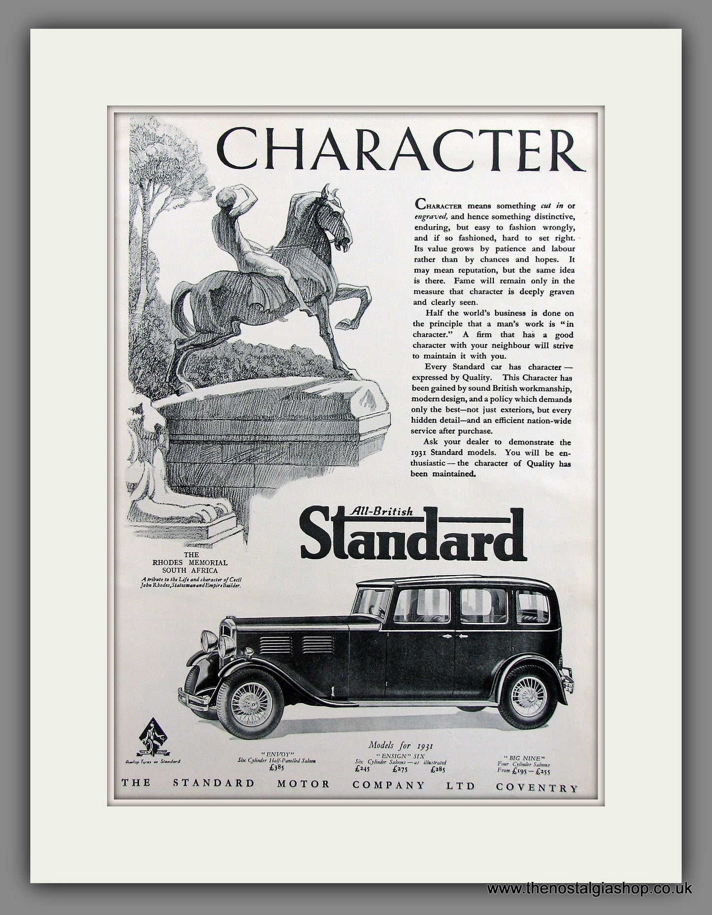 Standard Range for 1931. Character. Original Advert 1931 (ref AD300024)