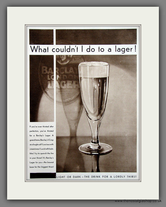 Barclay's Lager. Original Advert 1930 (ref AD300090)