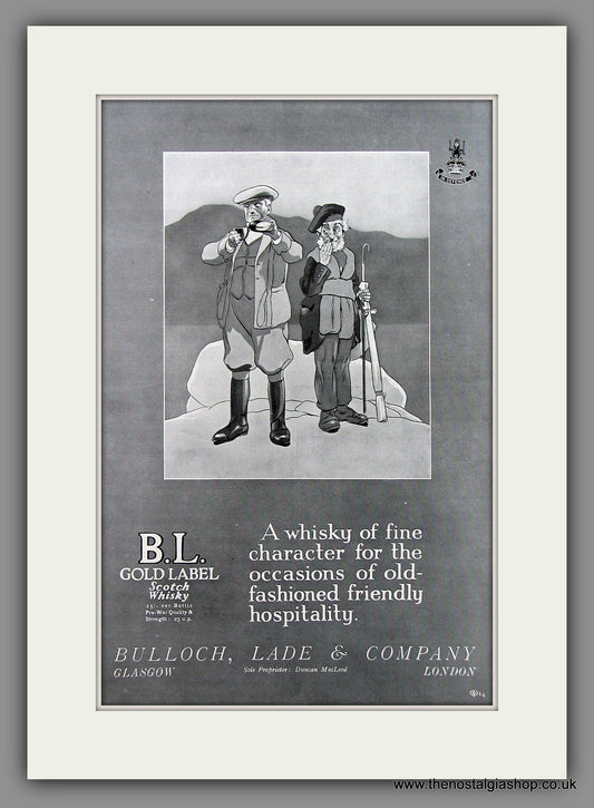 B.L. Gold Label Whisky. Original Advert 1923 (ref AD300099)