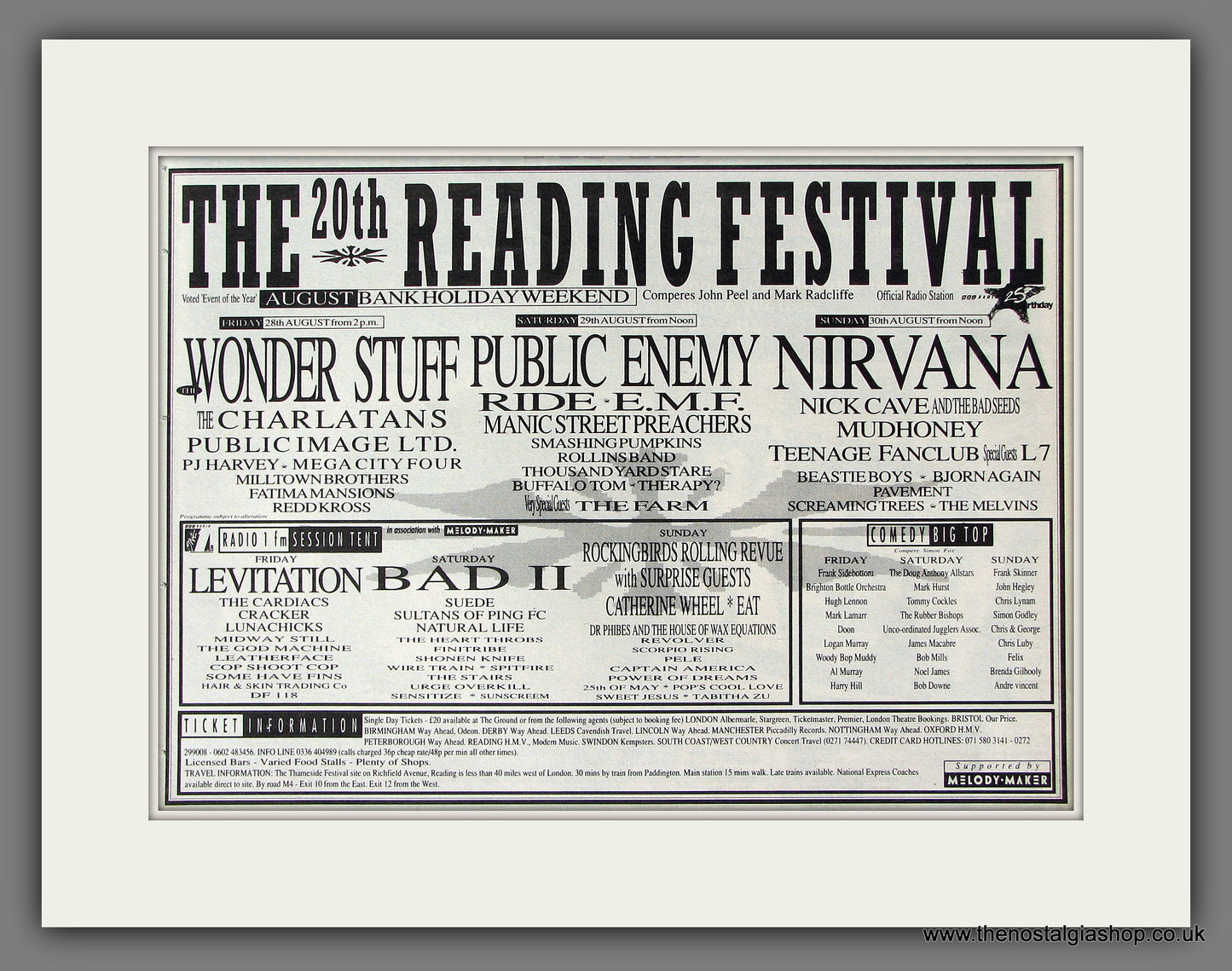 Reading Festival 1992. Nirvana. Vintage Advert 1992 (ref AD55807)