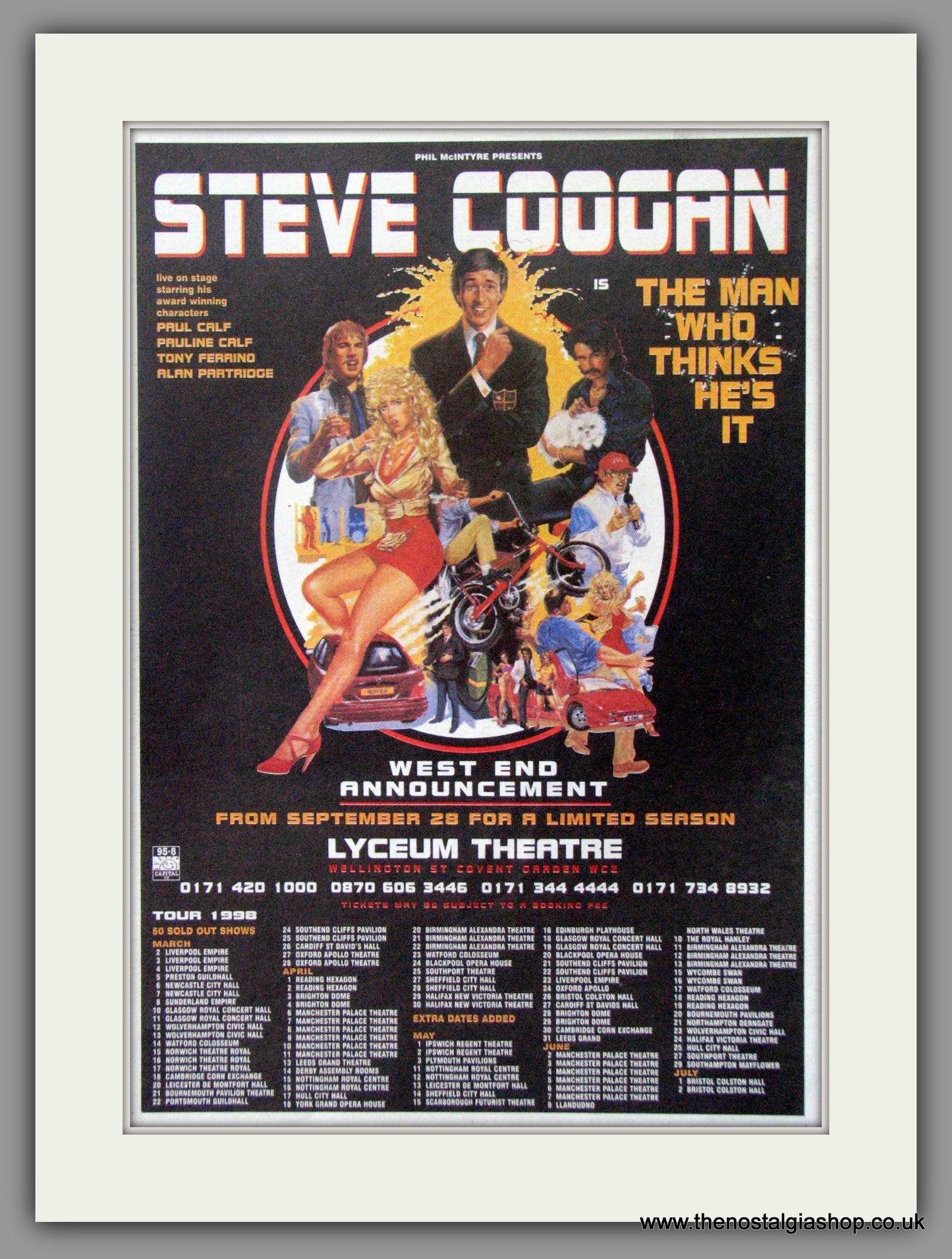 Steve Coogan + Tour Dates. Original Advert 1998 (ref AD51880)
