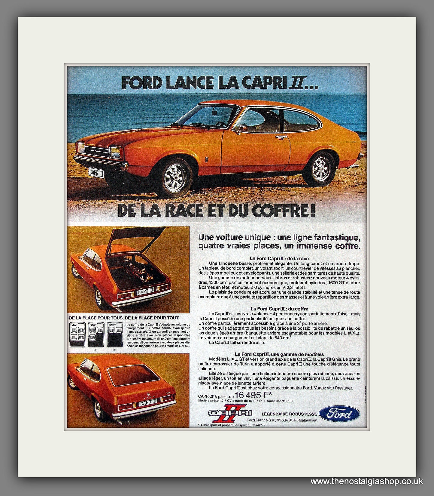 Ford Capri Mk II. Original French Advert 1974 (ref AD300141)