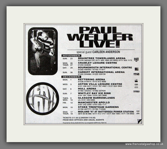Paul Weller Live. UK Tour Dates. Vintage Advert 1997 (ref AD55897)