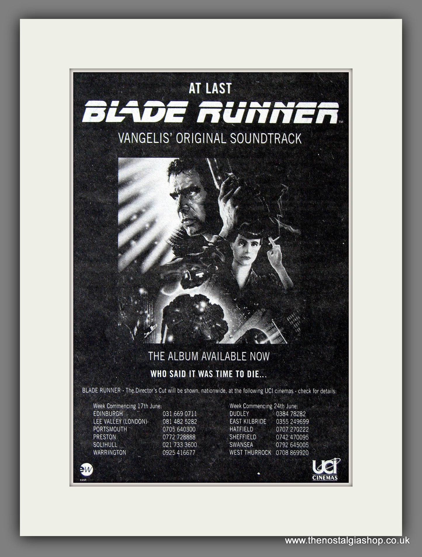 Blade Runner Soundtrack. 1994 Original Advert (ref AD55918)
