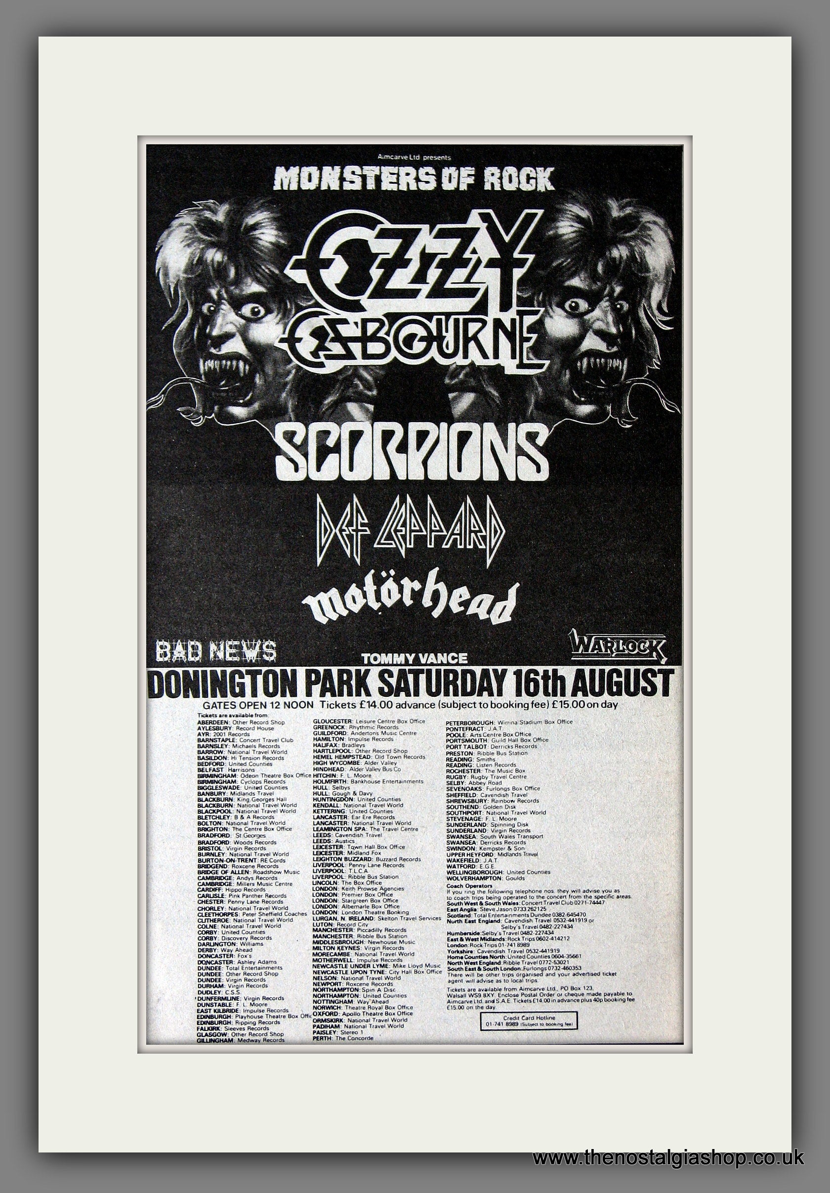 monsters of rock 86 Monsters Of Rock. Ozzy Osbourne, 1986 Original Advert (ref AD55901) – The Nostalgia Shop