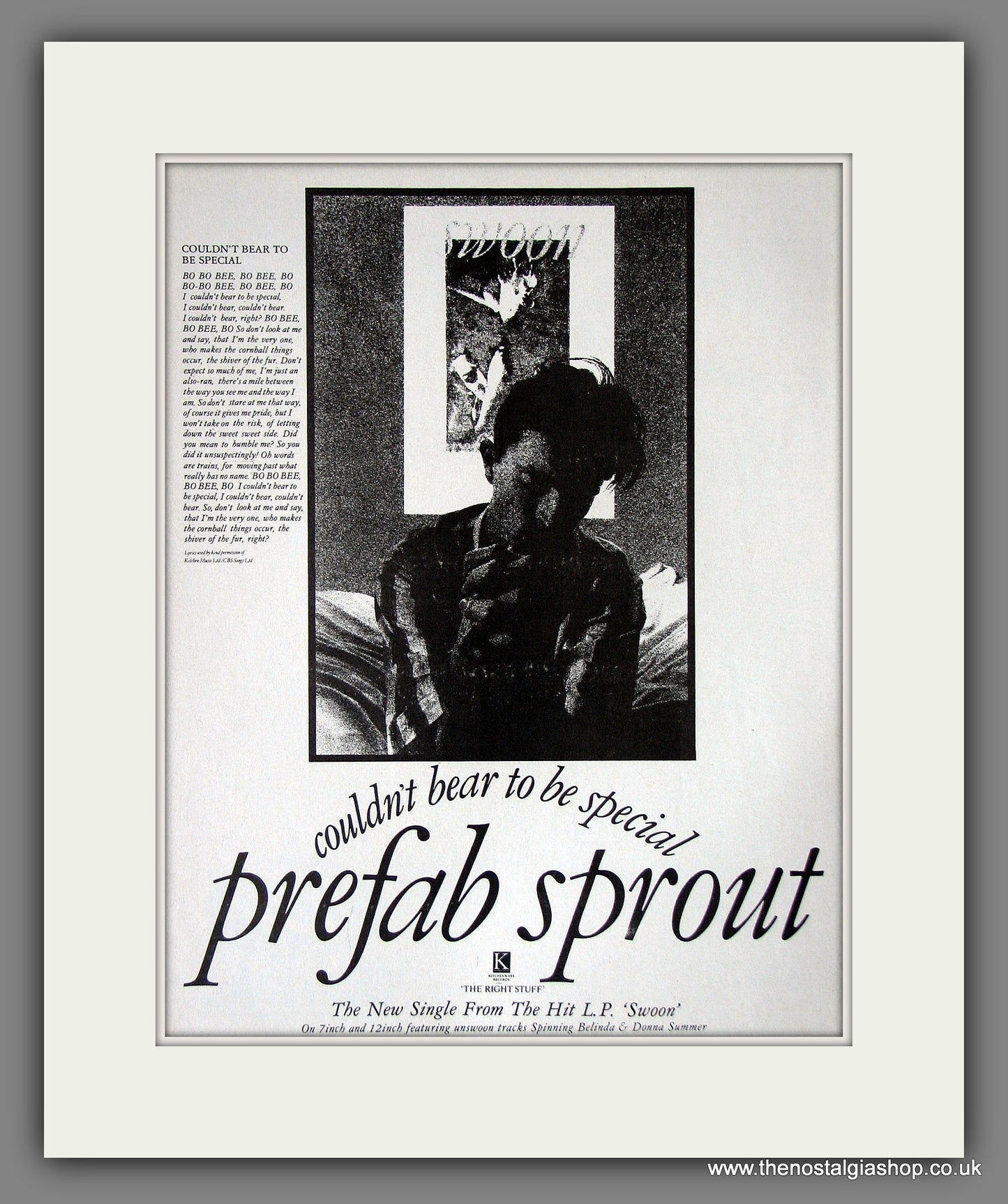 Prefab Sprout. Couldn't Bear To Be Special. 1984 Original Advert (ref AD55853)