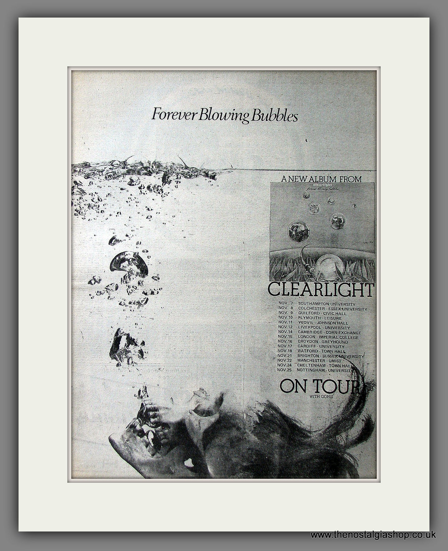 Clearlight Forever Blowing Bubbles On Tour. Original Advert 1975 (ref AD13509)