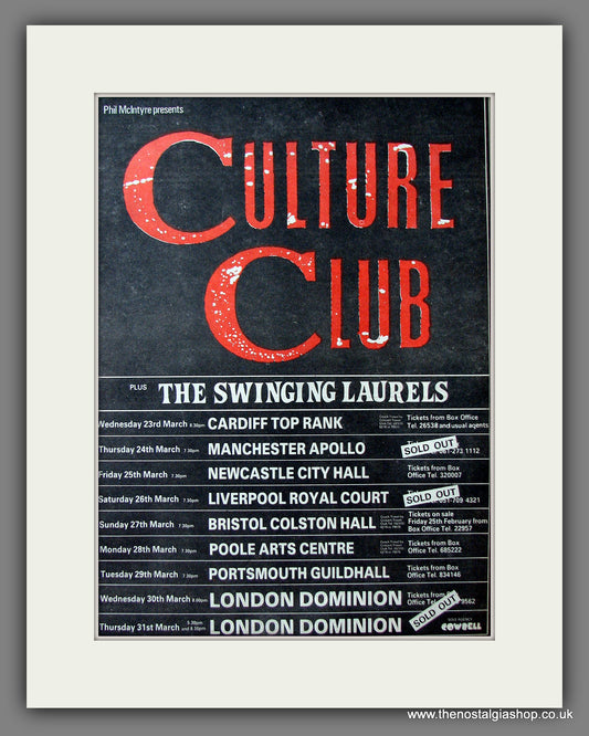Culture Club Tour Dates With The Swinging Laurels. Original Advert 1983 (ref AD13553)