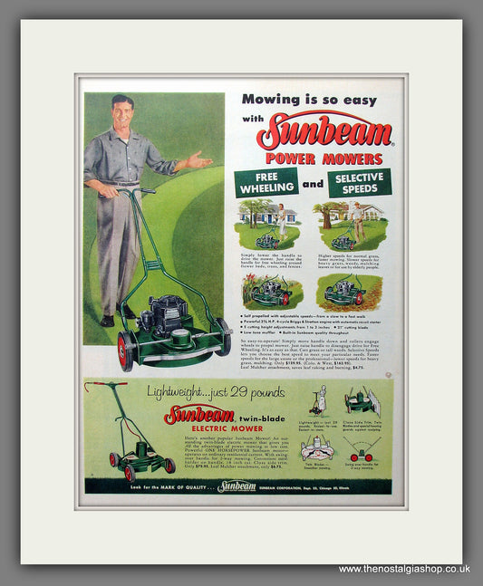 Sunbeam Electric Mower. Original Advert 1957 (ref AD300139)