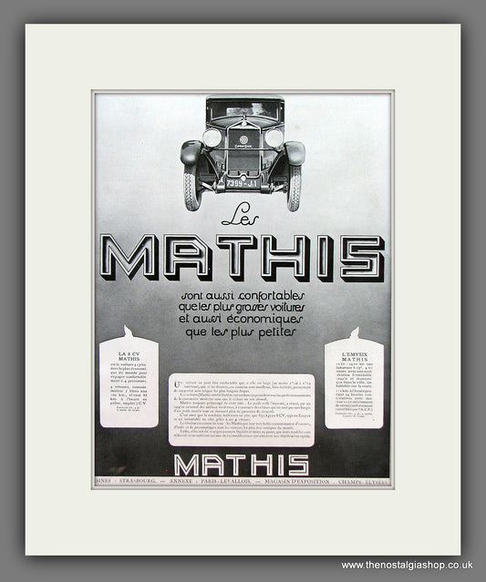 Mathis. Original French Advert 1929 (ref AD104M)