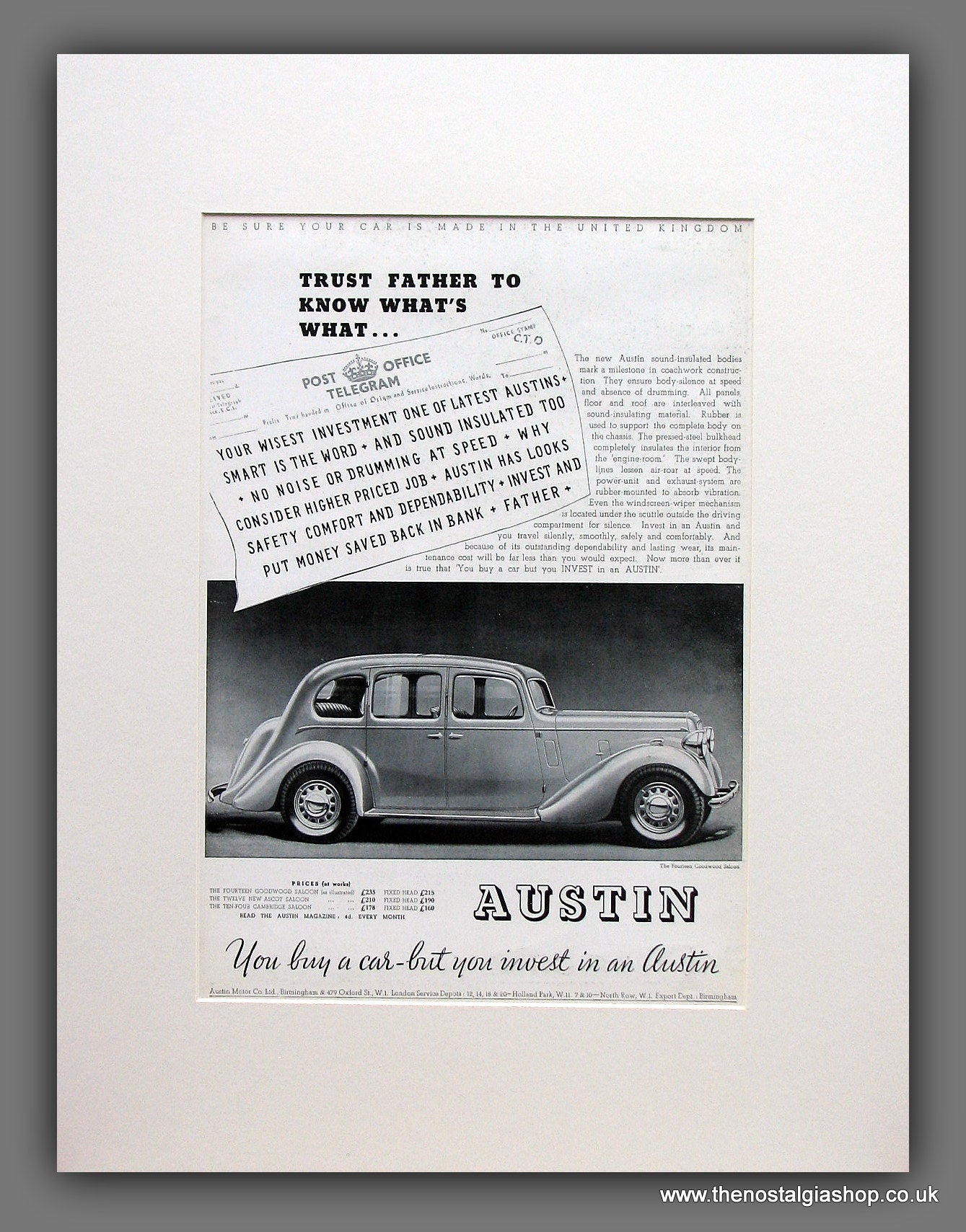 Austin Fourteen Goodwood Saloon Original Advert 1937 (ref AD113M)
