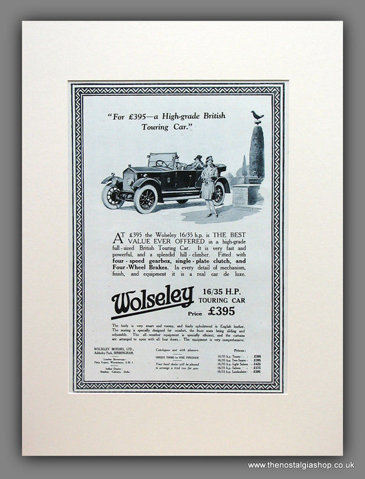 Wolseley 16/35 H.P. Touring Car. Original Advert 1926 (ref AD115M)