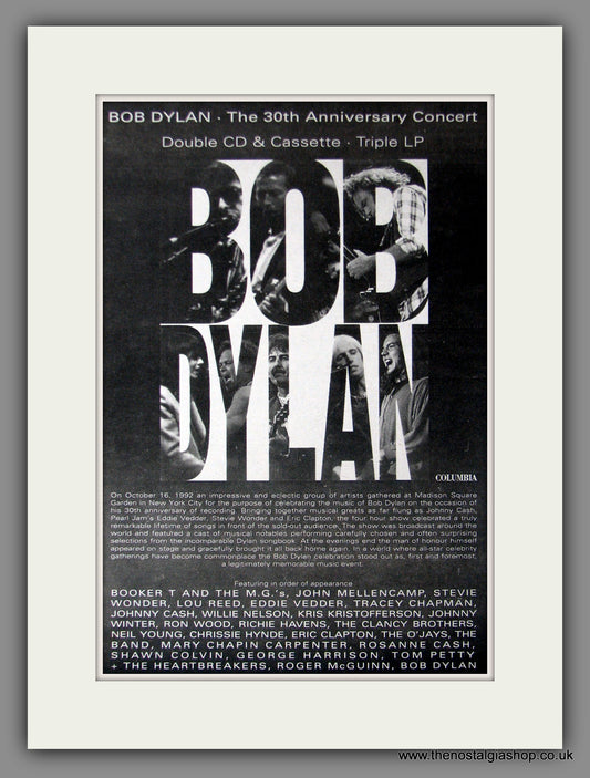 Bob Dylan, 30th Anniversary Concert 1993 Original Advert (ref AD50900)