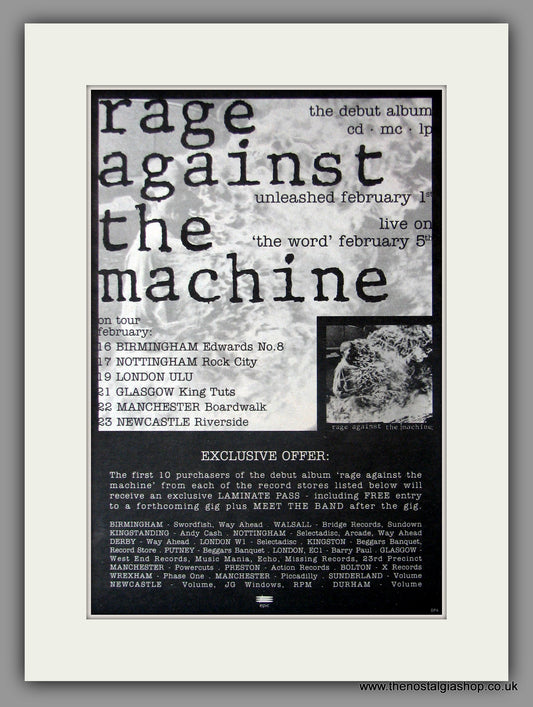 Rage Against The Machine UK Tour. 1993 Original Advert (ref AD50924)