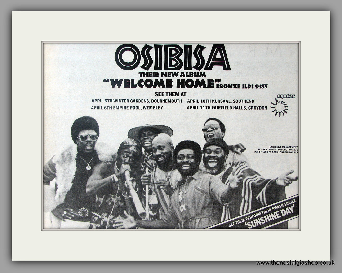 Osibisa. Welcome Home and UK Tour Dates. Vintage Advert 1976 (ref AD51090)