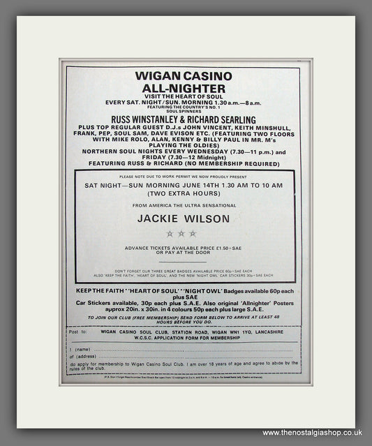Wigan Casino All Nighter. Soul Club. 1975 Original Advert (ref AD55958)
