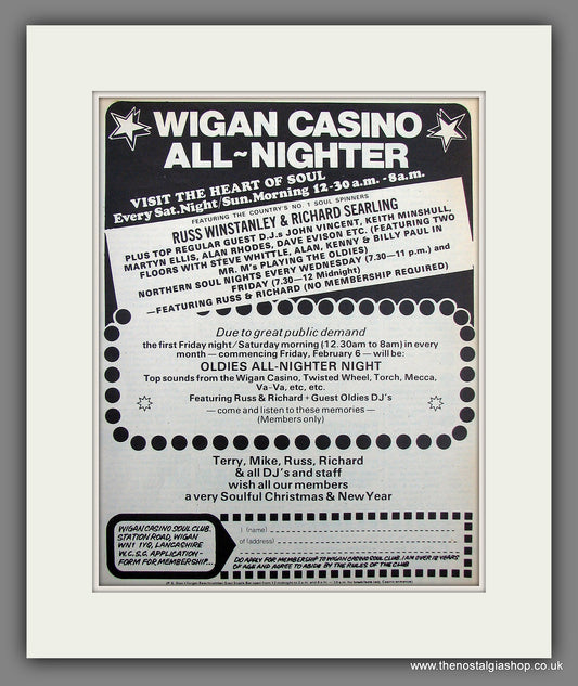 Wigan Casino All Nighter. Soul Club. 1976 Original Advert (ref AD55961)