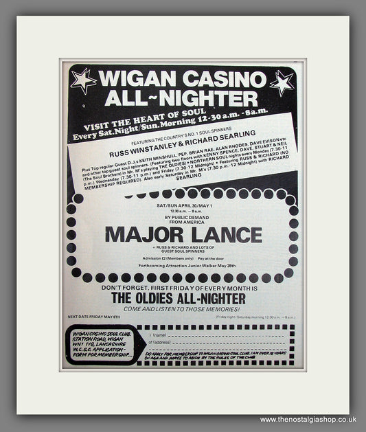Wigan Casino All Nighter. Soul Club. 1977 Original Advert (ref AD55963)