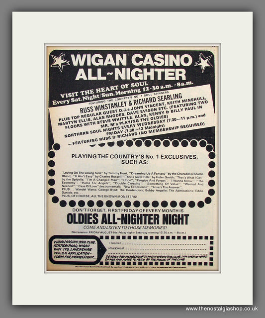 Wigan Casino All Nighter. Soul Club. 1976 Original Advert (ref AD55964)