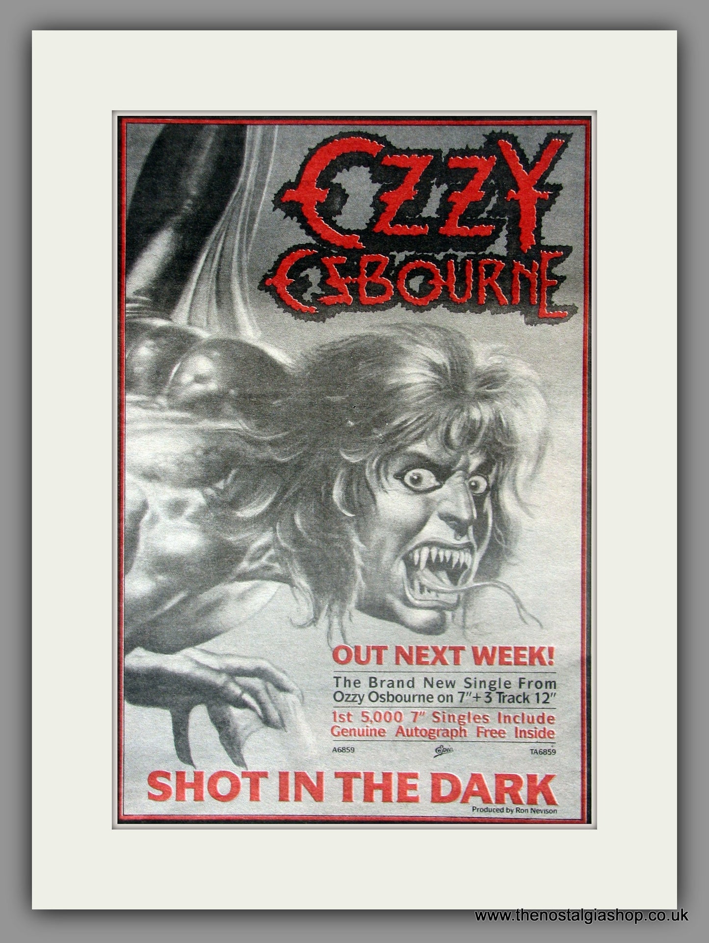 Ozzy Osbourne. Shot In The Dark . Vintage Advert 1986 (ref AD51116)
