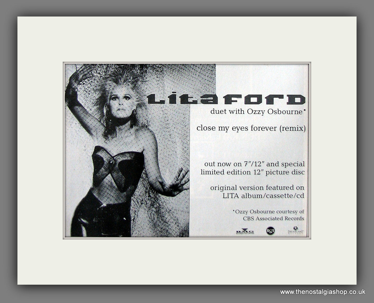 Lita Ford Close My Eyes Forever With Ozzy Osbourne. Original Advert 1984 (ref AD56055)